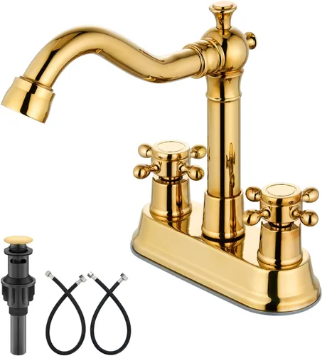 Vista 18 de Aolemi Juego central de 4 pulgadas, grifo vintage para lavabo de baño, 2 manijas cruzadas, lavabo para lavabo, 3 agujeros, incluye mangueras, grifo