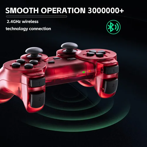 Vista 5 de Burcica Wireless Controller for PS-2 Play 2 Double Vibration 2 - Black and ClearRed