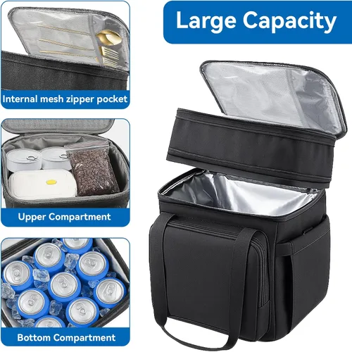 Vista 2 de Lonchera para hombres y mujeres, bolsa grande con aislamiento expandible, bolsa enfriadora de doble cubierta a prueba de fugas para adultos