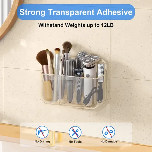 Vista 7 de Diesisa Organizador de Pared de 2 Piezas de Acrílico, Organizador Adhesivo Transparente para Puerta de Gabinete, Estantes de Baño para Pared, Sin