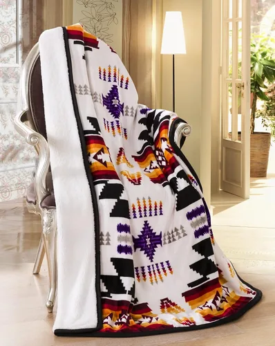 Vista 6 de Southwest Design 16112 - Manta con forro de sherpa (estampado navajo), color blanco