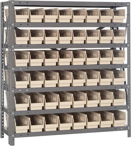 Vista 418 de Quantum QSBU-245BK Heavy Duty Shelving Unit with (7) Shelves and (24) QUS245 Black Bins for Garage Warehouse Storage Distribution 400 lb Load