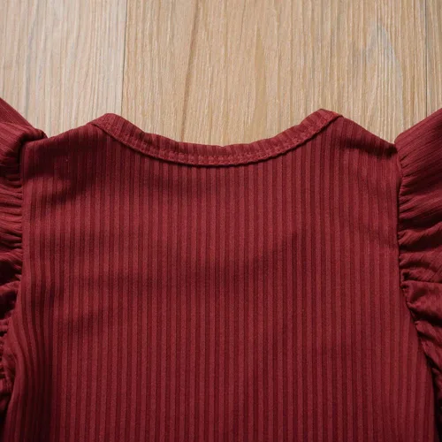 Vista 6 de Mameluco de una pieza para bebé recién nacido, con volantes, color liso, ropa casual