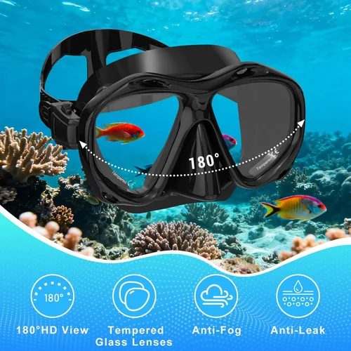 Vista 2 de Snorkeling Gear for Adults, Mask Fin Snorkel Set, Dry Top Snorkel Mask, Panoramic View Anti-Leak Anti-Fog 3 in 1 Snorkeling Kit Travel Diving