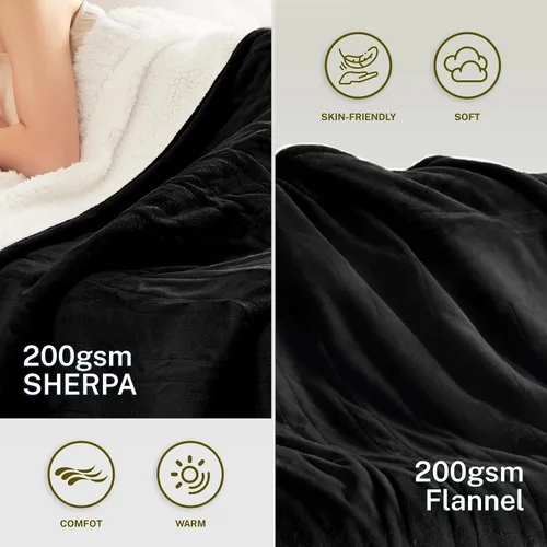 Vista 3 de Manta eléctrica térmica de 50"x60", manta de franela suave y sherpa reversible con 10 ajustes de calor, 12 configuraciones de temporizador y apagado