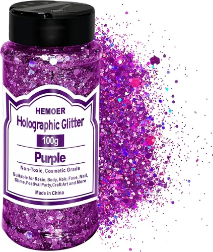 Vista 21 de HEMOER Purpurina Gruesa Holográfica, 12 Colores de Lentejuelas Brillantes, Conjunto de Purpurina de Poliéster Exclusivo Mixto para Resina Epoxi