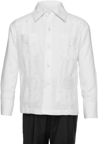 Vista 2 de Camisa Guayabera de manga larga/manga corta con aspecto de lino para niños grandes