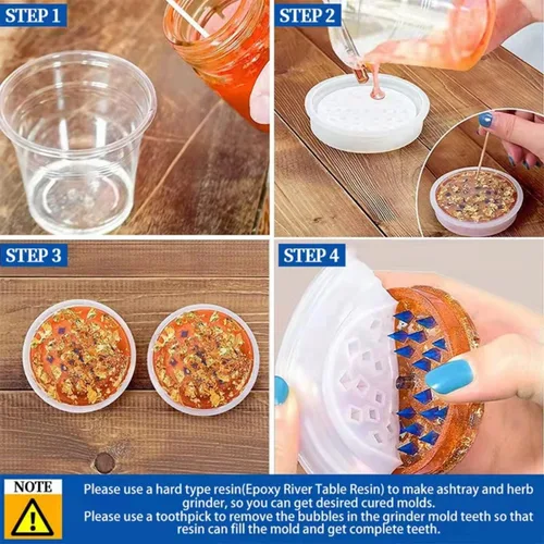 Vista 7 de Moldes de silicona de 5 piezas – Cenicero grande y molinillo de resina con picos y almacenamiento eficientes
