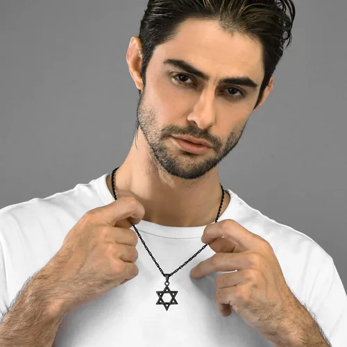 Vista 7 de GOLDCHIC JEWELRY Judaism Jewish Israel Star of David Cross Pendant Mens Punk Rock 316L Stainless Steel18K Gold PlatedBlack Rhodium Plated Hexagram