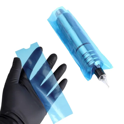 Vista 3 de 200 unids Clear Tattoo Machine Pen Covers Tattoo Pen Sleeves Plastic Dust Protection Blue Bags for Tattoo Professionals