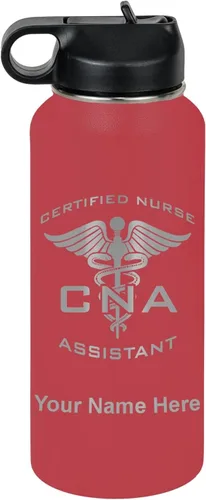 Vista 36 de LaserGram Botella de agua personalizada, asistente de enfermería certificada por la CNA, acero inoxidable de doble pared aislada al vacío con popote