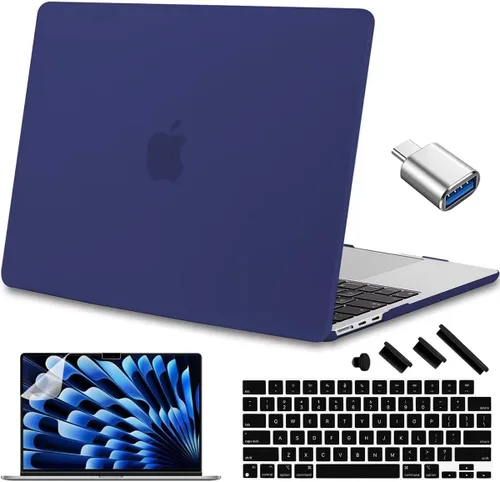 Vista 24 de Compatible con MacBook Air de 15 pulgadas M2 M3 versión 2023 2024, funda rígida de plástico, funda de teclado y protector de pantalla y adaptador