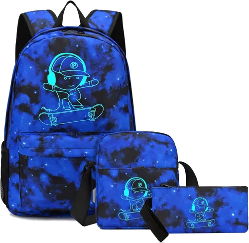Vista 10 de Mochila escolar para niños, mochila escolar para niños, primaria, primaria, secundaria, con bolsa de almuerzo y estuche para lápices, mochila ligera
