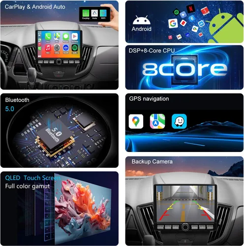 Vista 4 de QLED Radio para Ford Transit 150 250 350 versión base 2015 2016 2017 2018 2019 actualización, pantalla táctil de reemplazo estéreo, Carplay Android