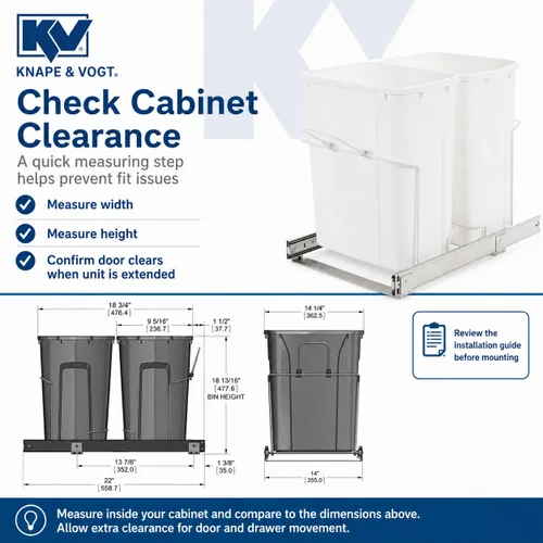 Vista 4 de Knape & Vogt Bote de basura extraíble de montaje inferior para gabinete Blanco - Tipo de deslizamiento de rodamiento de bolas