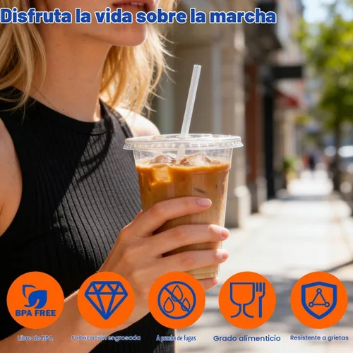 Vista 7 de ARTLYMERS Paquete de 200 vasos de plástico transparente de 16 onzas con tapas y pajitas, tazas desechables para café helado con tapas para bebidas
