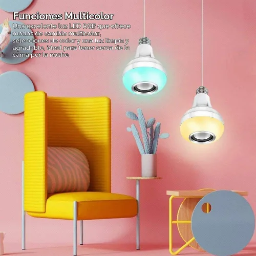 Vista 2 de eecoo Bombilla LED inteligente, altavoz de bombilla Bluetooth con regulable, RGB multicolor, audio y música, funciones estéreo, control remoto