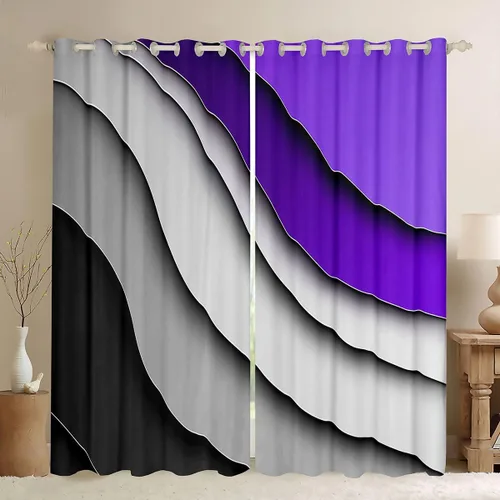 Vista 9 de Feelyou Cortinas abstractas degradadas para niños, adolescentes, azul, rojo y negro, cortinas de ventana para dormitorio, sala de estar, decoración