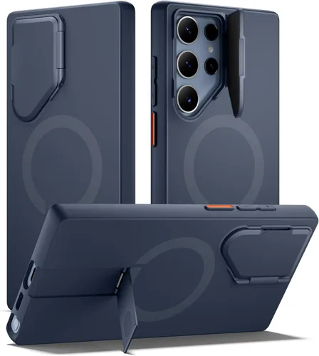 Vista 45 de SURITCH Funda para teléfono Samsung Galaxy S26 Plus, cubierta protectora magnética con cubierta de cámara y soporte de metal ajustable para Galaxy