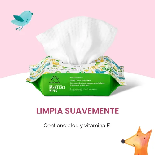Vista 2 de Marca Amazon - Toallitas Mama Bear para manos y cara de bebé, sin perfume, 180 unidades (9 paquetes de 20)