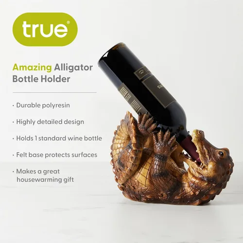 Vista 2 de TRUE - Soporte de vino de poliresina asombroso con diseño de caimán, marrón, capacidad para 1 botella, montaje en mesa