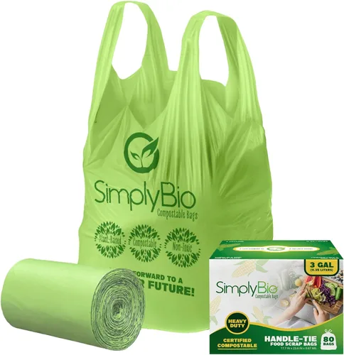 Vista 9 de Simply Bio Bolsas de basura compostables de 13 galones con cordón de cierre, extra gruesas de 1 mil, 49.21 litros, 30 bolsas, bolsa alta de cocina