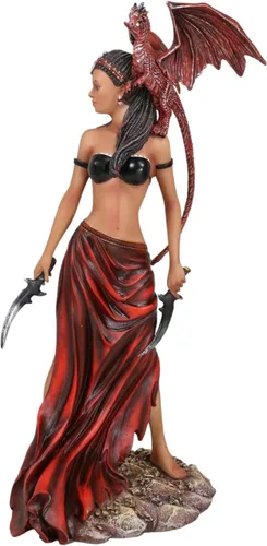 Vista 6 de Ebros Gift Fantasía Tribal Guerrero Ébano Princesa Meike El Dragón Bruja Susurrador Sosteniendo Hojas Falcata Figura Coleccionable 12" H Nene Thomas