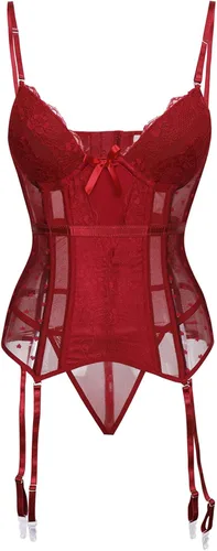 Vista 8 de RHWHOGLL Lencería de talla grande para mujer para sexo travieso de malla de encaje babydoll body con cuello en V transparente de peluche moldeador 9
