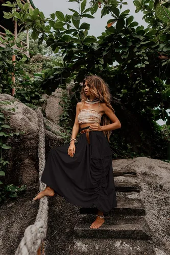 Vista 3 de Falda maxi bohemia con bolsillos para mujer, de algodón orgánico, hippie, gitano
