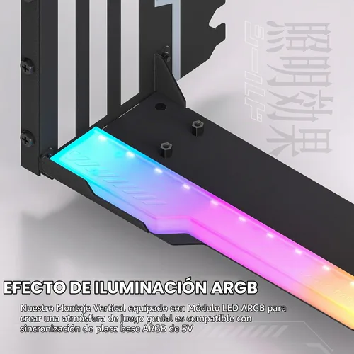Vista 6 de EZDIY-FAB Montura Vertical de GPU con Cable Riser PCIE 4.0 de Alta Velocidad, Módulo ARGB, Extensión Flexible de 115mm/4.52in, Conector de 90 Negro