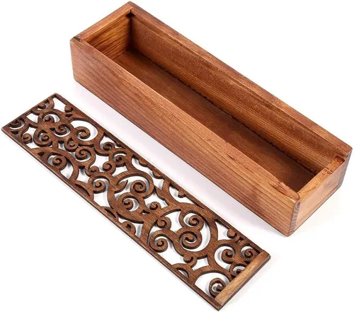 Vista 5 de Joyzan - Caja de madera para bolígrafos, estuche de almacenamiento de lápices de madera, organizador retro Cubierta extraíble Rectangular