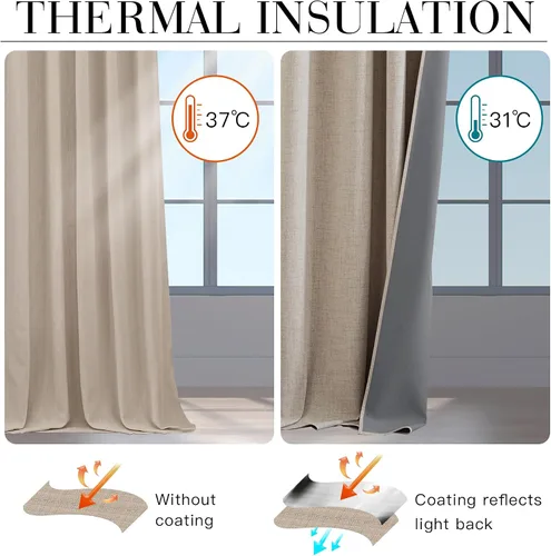 Vista 73 de RYB HOME Cortinas de lino texturizado 100% opacas de 84 pulgadas de largo, aislamiento térmico, privacidad, ahorro de energía para dormitorio, sala