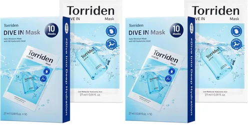 Vista 10 de Torriden Máscara facial de ácido hialurónico DIVE IN (10 hojas), mascarilla coreana de hidratación profunda, pantenol y alantoína, mascarilla