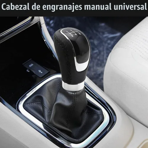 Vista 3 de Osilly Pomo de cambio de 5 velocidades, pomos de palanca de cambios manual pesados, mango de cambio de engranajes de cuero, transmisión universal