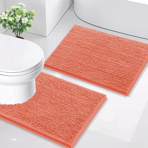Vista 140 de Juego de alfombras de baño Smiry de 2 piezas, suave alfombra absorbente de chenilla y juego de alfombra en forma de U para inodoro, alfombra de baño