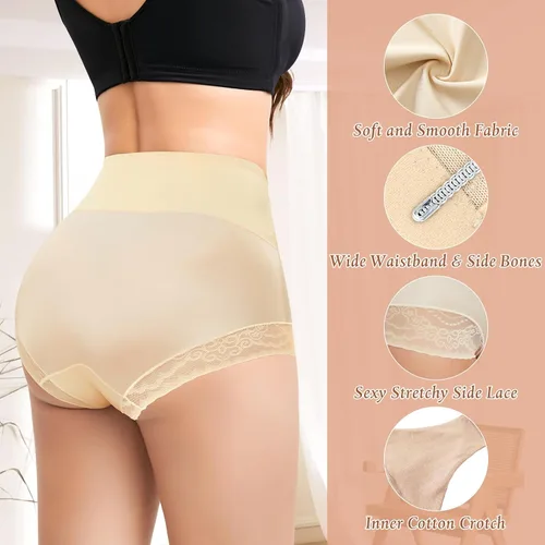 Vista 4 de Ropa interior moldeadora con control de abdomen para mujer, ropa interior moldeadora de cintura media, bragas de encaje
