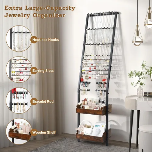 Vista 2 de Keebofly Organizador de joyas, organizador de joyas grande con soporte para collares, aretes, soporte de joyería colgante con pantalla para aretes