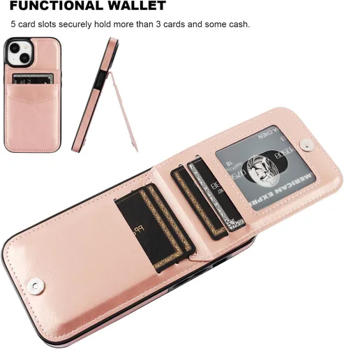 Vista 82 de KIHUWEY - Funda tipo cartera compatible con iPhone 15 con soporte para tarjetas de crédito, cierre magnético, soporte de cuero premium, cubierta