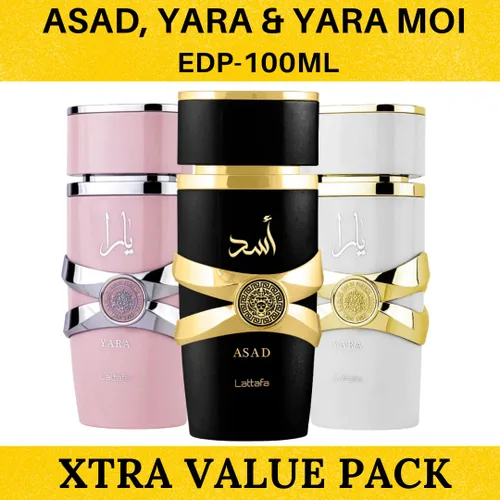 Vista 2 de Lattafa para mujeres Set de regalo de 3 piezas de Eau de Parfum (Yara + Yara Moi + Asad) 3.4 oz/100 ml cada uno