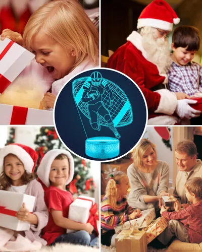 Vista 6 de Attivolife Luz nocturna de jugador de fútbol americano para niños, lámpara LED de ilusión de rugby 3D, 16 colores cambiantes con control remoto