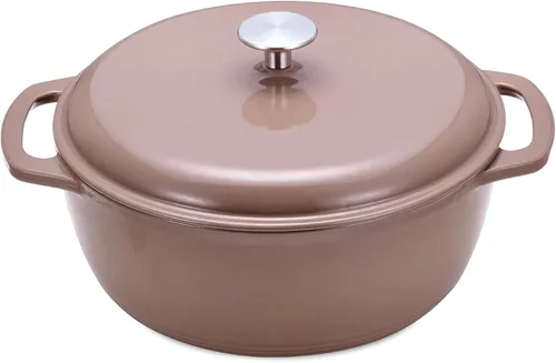 Vista 9 de Amazon Basics Olla de horno holandés de hierro fundido con tapa, esmaltada, asas dobles, redonda, resistente, pequeña, 4.3 cuartos de galón, verde