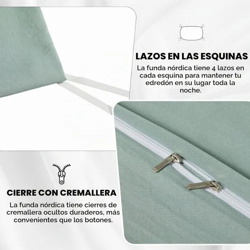 Vista 5 de VClife Juego de ropa de cama verde salvia, tamaño queen, microfibra lavada, funda de edredón verde con cierre de cremallera (sin edredón), ultra