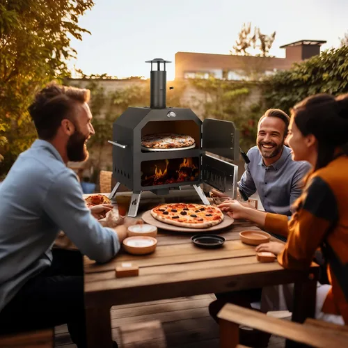 Vista 7 de Horno de pizza de 12’’ para exteriores Horno de pizza de leña Horno de patio portátil Incluye piedra para pizza, piel de pizza, patas plegables