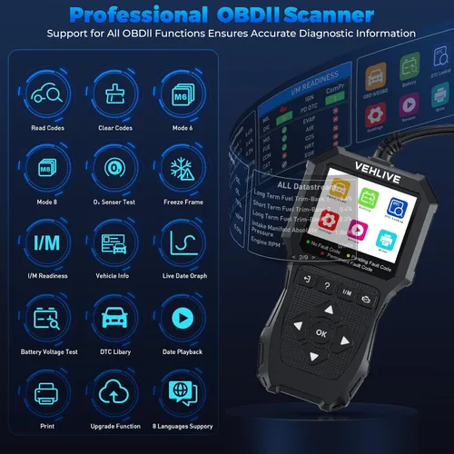 Vista 5 de Herramienta de diagnóstico del escáner OBD2, lector de código de coche con luz de verificación del motor con reinicio, probador de batería, datos