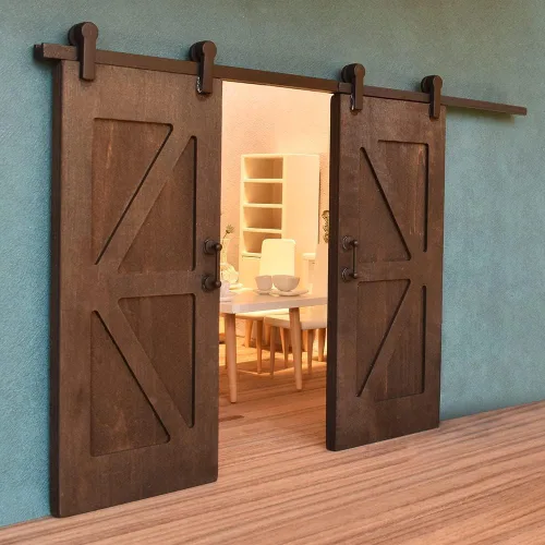 Vista 10 de Puerta de casa de muñecas iLAND a escala 1:12, accesorios de casa de muñecas de puerta en miniatura con patrón tallado y paneles de celosía 3D que
