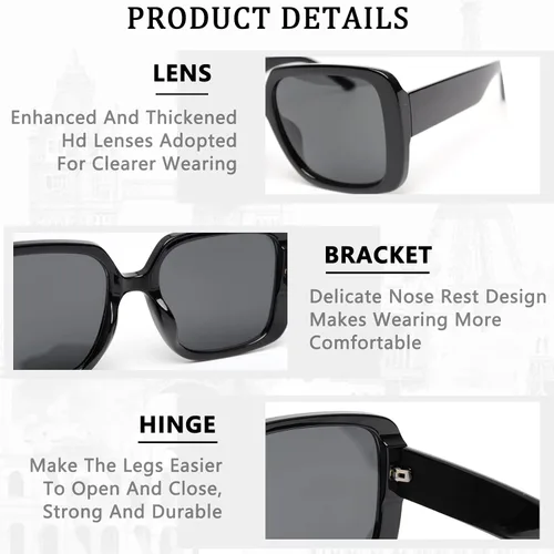 Vista 5 de Outray Gafas de sol de gran tamaño con marco cuadrado para mujer, con protección UV400