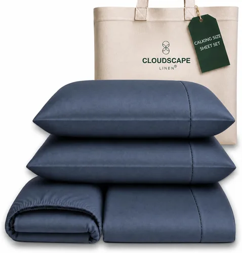 Vista 31 de Cloud Scape Linen - Juego de sábanas de algodón egipcio de doble capa, tamaño individual, tejido de satén de fibra larga, juego de 3 piezas, ropa