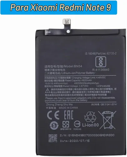 Vista 2 de Batería de repuesto BN54 compatible con Xiaomi Redmi Note 9 con herramientas
