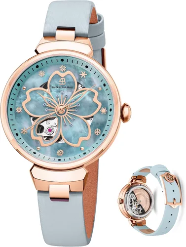 Vista 7 de Relojes de Mujer Flor de Cerezo Reloj de Mujer Esfera de Madreperla Reloj de Dama con Correa de Cuero Forma de Pétalo Sakura Relojes de Flor
