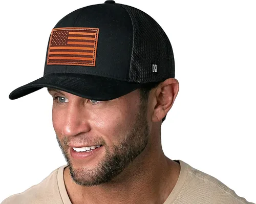 Vista 3 de HAKA Sombrero de la bandera estadounidense, sombrero de camionero de Estados Unidos para hombres y mujeres, gorra de béisbol ajustable, malla a
